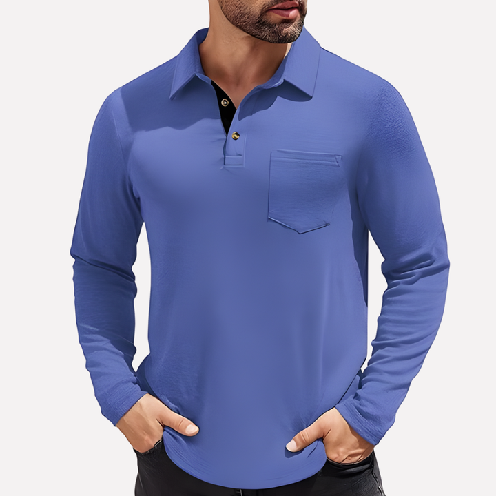 Polo de Manga Comprida para Homem com Bolso no Peito e Corte Casual