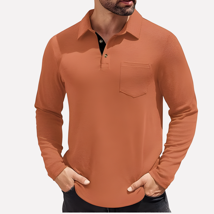 Polo de Manga Comprida para Homem com Bolso no Peito e Corte Casual