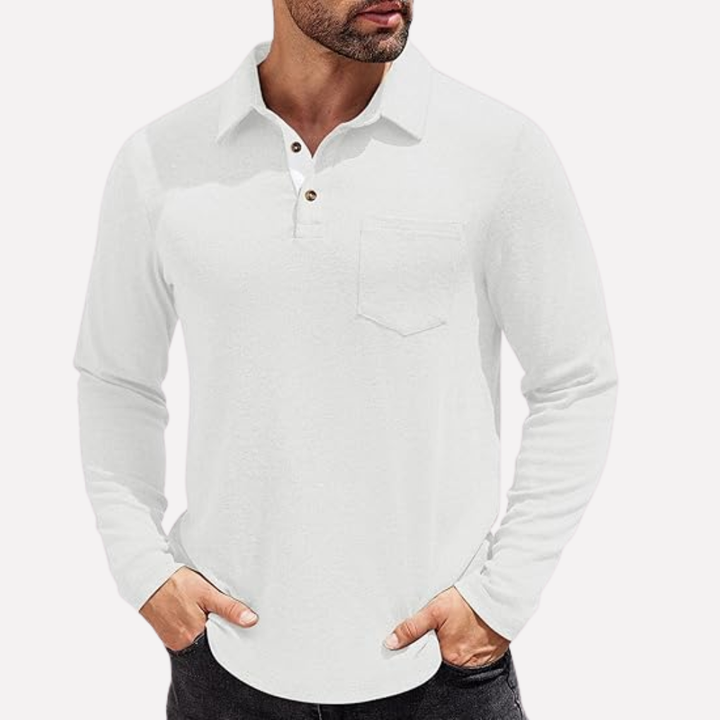 Polo de Manga Comprida para Homem com Bolso no Peito e Corte Casual