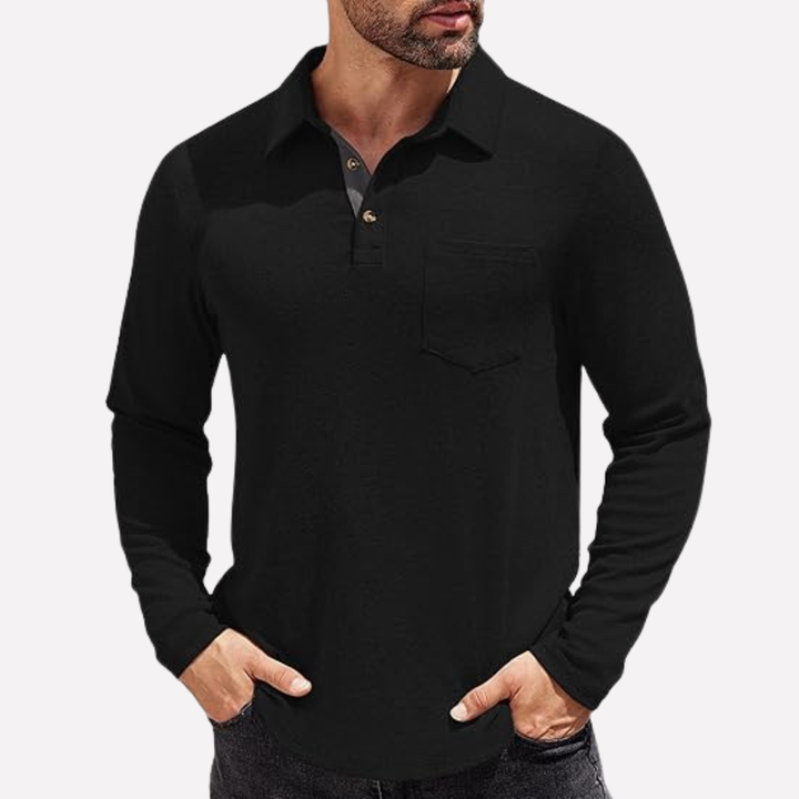 Polo de Manga Comprida para Homem com Bolso no Peito e Corte Casual