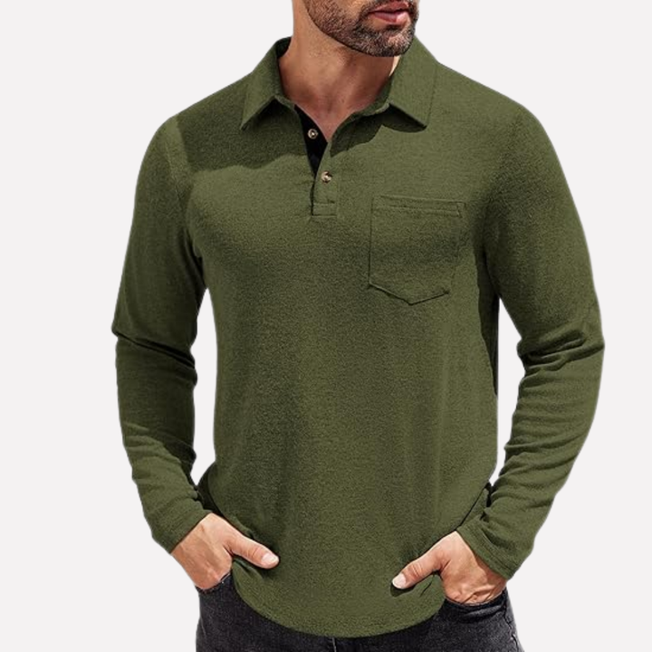 Polo de Manga Comprida para Homem com Bolso no Peito e Corte Casual
