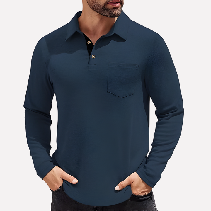 Polo de Manga Comprida para Homem com Bolso no Peito e Corte Casual