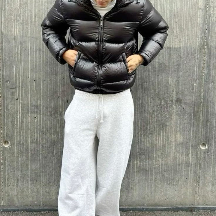 Casaco acolchoado masculino com forro de sherpa e capuz – casaco acolchoado quente para atividades ao ar livre e moda urbana