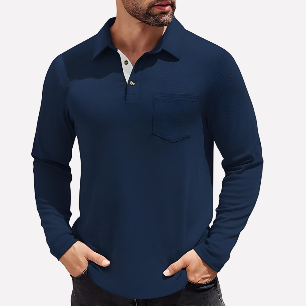 Polo de Manga Comprida para Homem com Bolso no Peito e Corte Casual