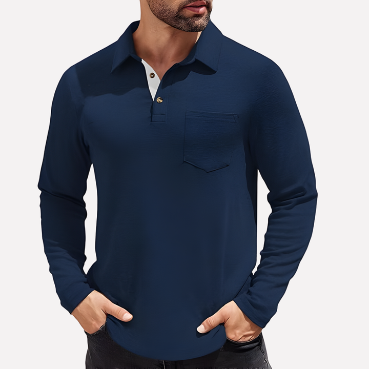 Polo de Manga Comprida para Homem com Bolso no Peito e Corte Casual