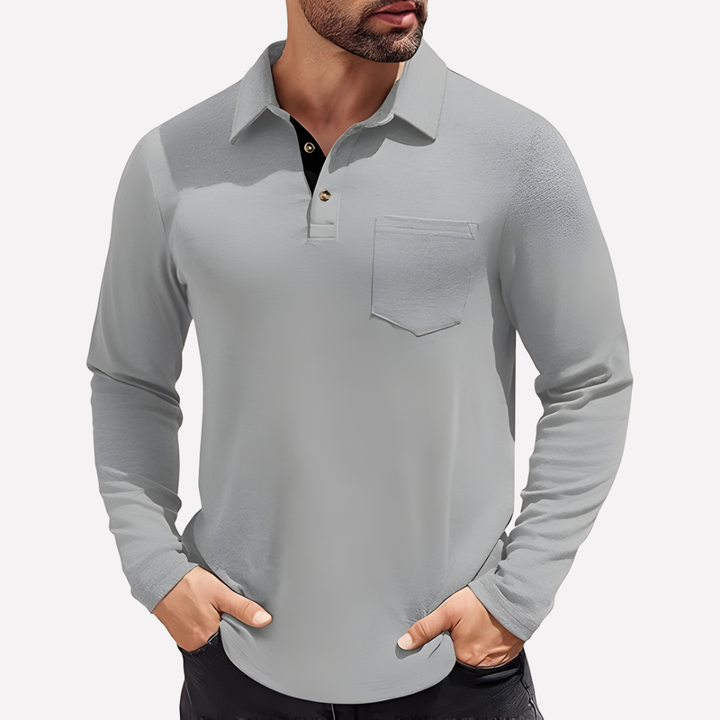Polo de Manga Comprida para Homem com Bolso no Peito e Corte Casual