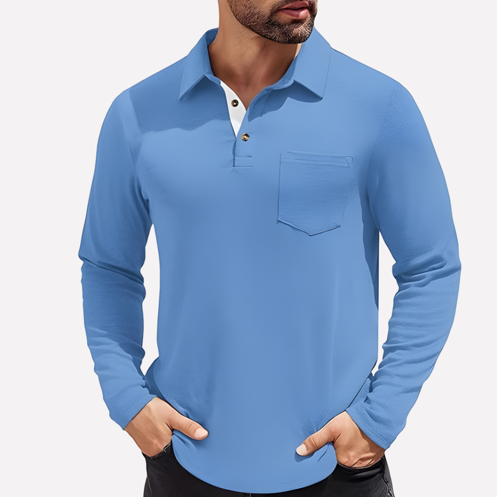 Polo de Manga Comprida para Homem com Bolso no Peito e Corte Casual