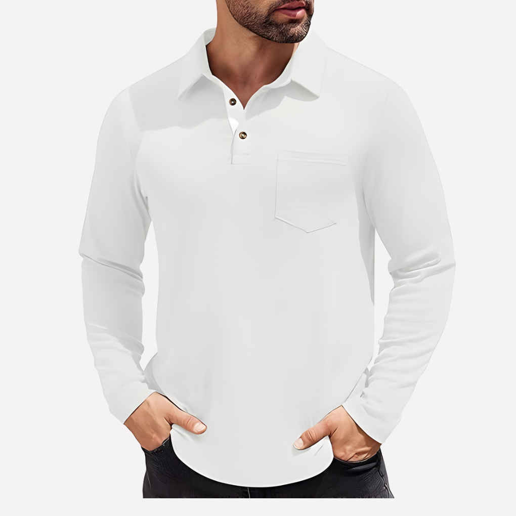 Polo de Manga Comprida para Homem com Bolso no Peito e Corte Casual