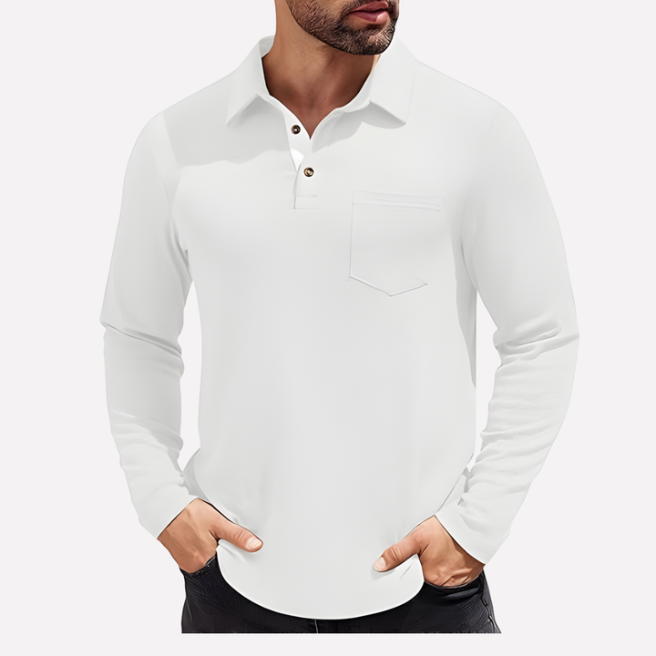 Polo de Manga Comprida para Homem com Bolso no Peito e Corte Casual