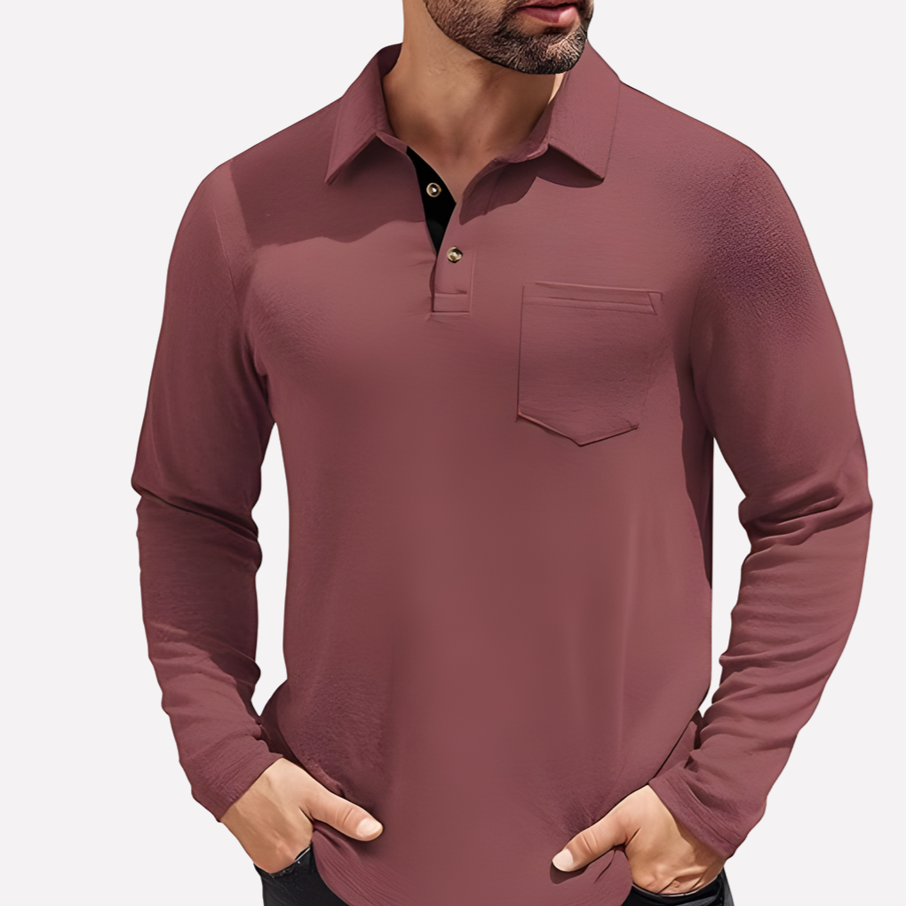 Polo de Manga Comprida para Homem com Bolso no Peito e Corte Casual