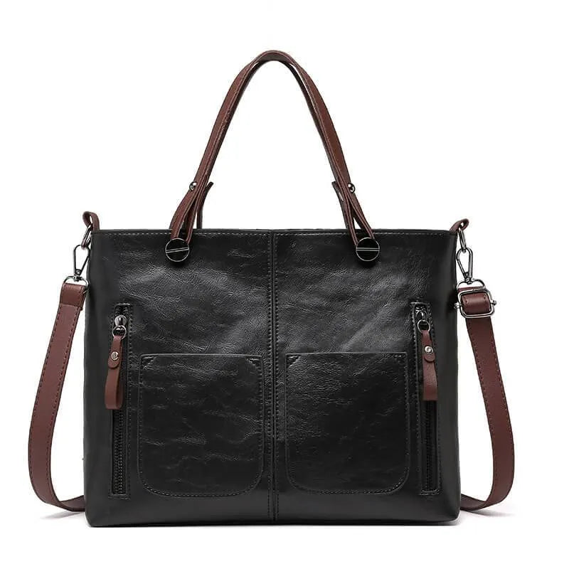 Mala Tote Vintage de Couro para Mulheres com Armazenamento Multi Bolso