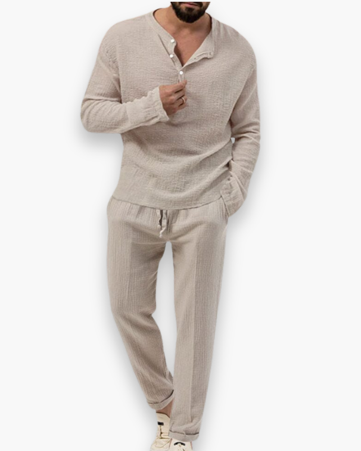 Conjunto Smart-Casual de Dois Peças para Homem, Roupa Leve e Respirável, Top e Calças Confortáveis para o Verão