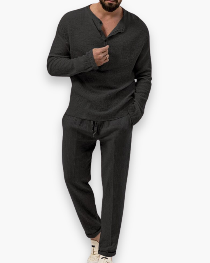 Conjunto Smart-Casual de Dois Peças para Homem, Roupa Leve e Respirável, Top e Calças Confortáveis para o Verão