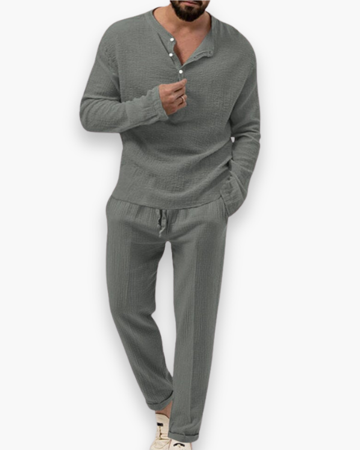 Conjunto Smart-Casual de Dois Peças para Homem, Roupa Leve e Respirável, Top e Calças Confortáveis para o Verão