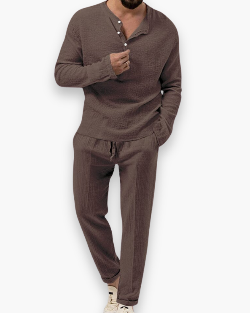 Conjunto Smart-Casual de Dois Peças para Homem, Roupa Leve e Respirável, Top e Calças Confortáveis para o Verão