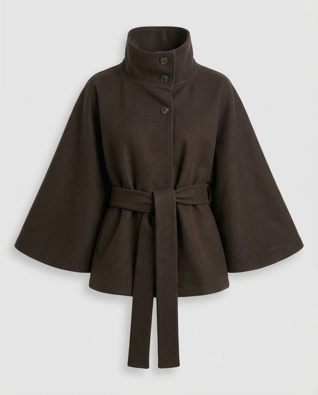 Capa-casaco de lã com cinto para mulher – camada de inverno de gola alta para usar no escritório e à noite