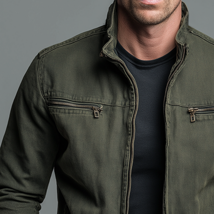 Casaco Vintage com Fecho para Homem – Camada de Outono/Inverno com Gola Alta para Uso Diário