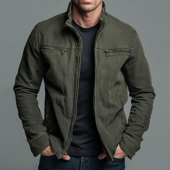Casaco Vintage com Fecho para Homem – Camada de Outono/Inverno com Gola Alta para Uso Diário