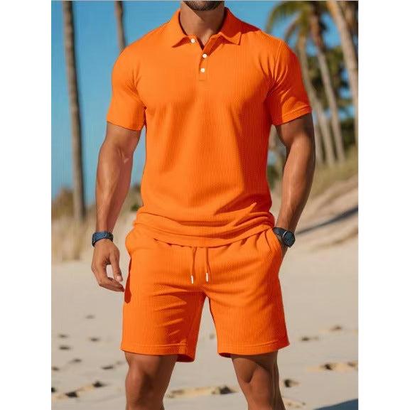 Conjunto lounge polo para homem com camisa atlética de verão e calções com cordão