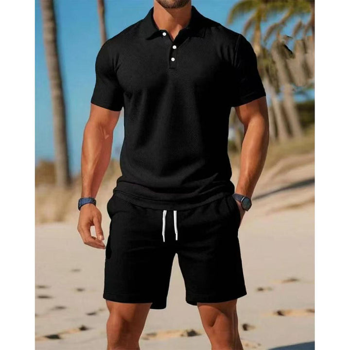 Conjunto lounge polo para homem com camisa atlética de verão e calções com cordão