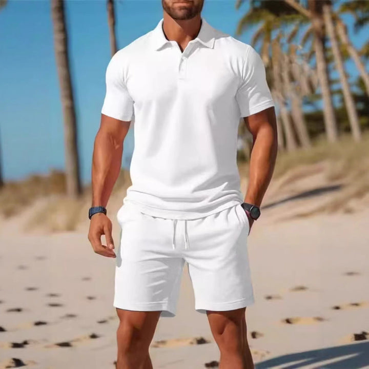 Conjunto lounge polo para homem com camisa atlética de verão e calções com cordão