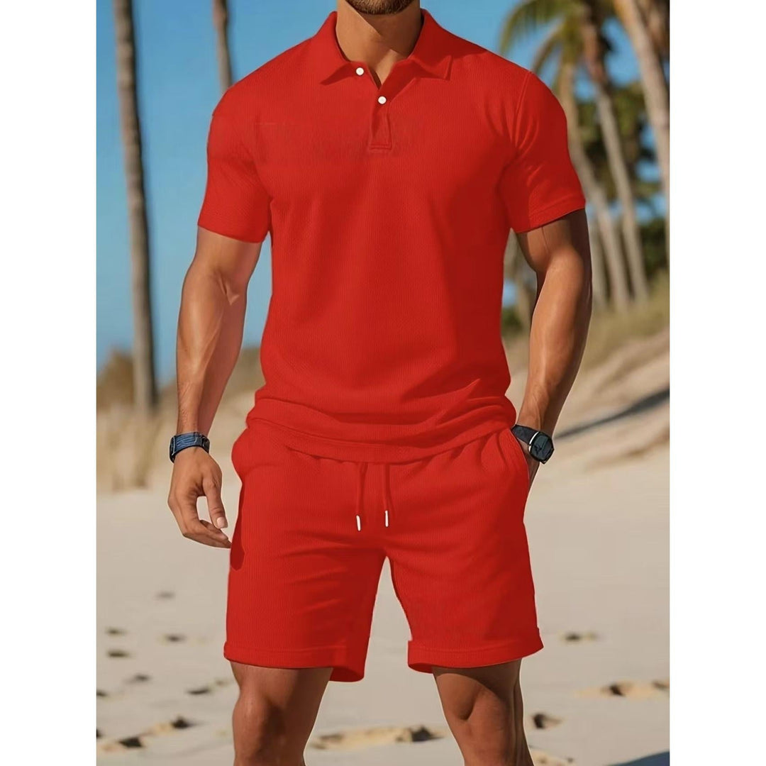Conjunto lounge polo para homem com camisa atlética de verão e calções com cordão