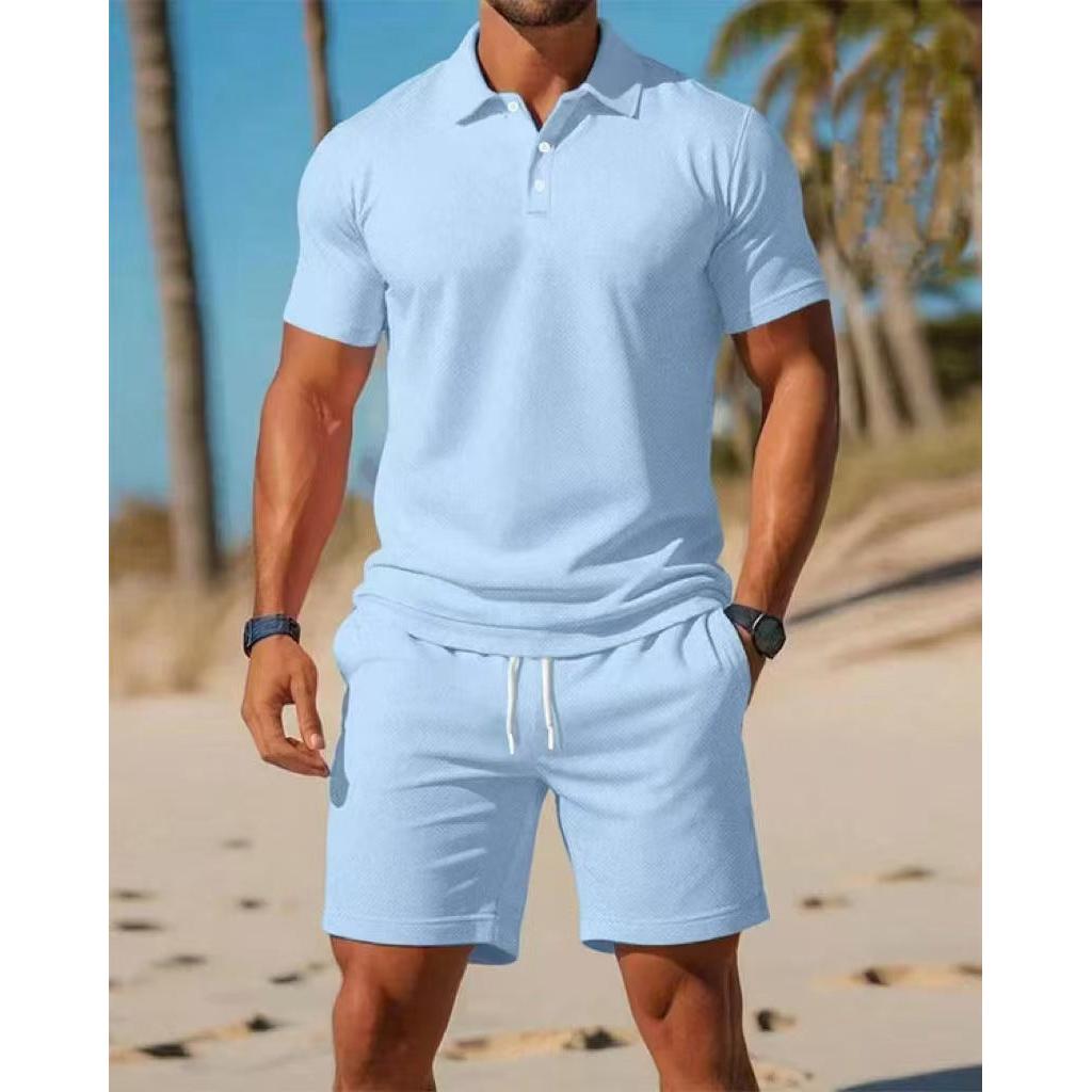 Conjunto lounge polo para homem com camisa atlética de verão e calções com cordão
