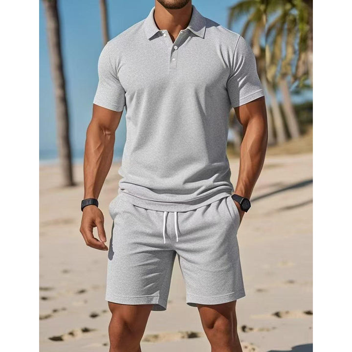 Conjunto lounge polo para homem com camisa atlética de verão e calções com cordão