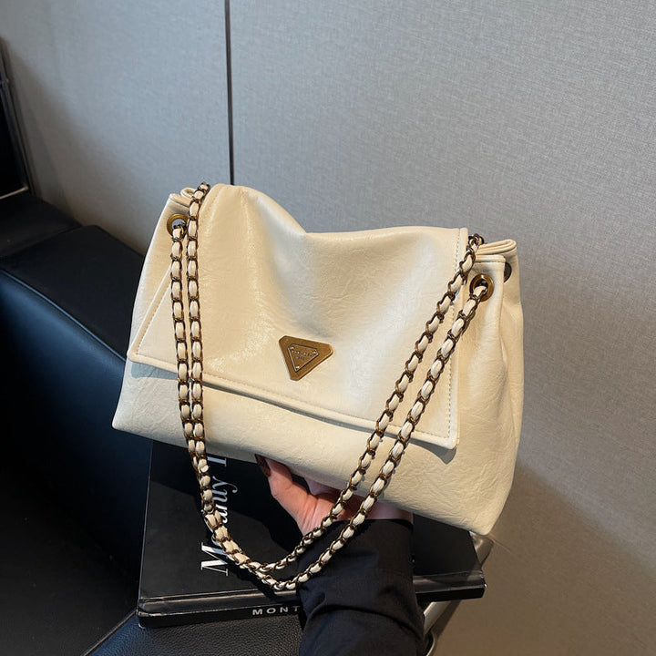 Mala de Ombro com Alça de Corrente Creme para Mulher Estilo Retro