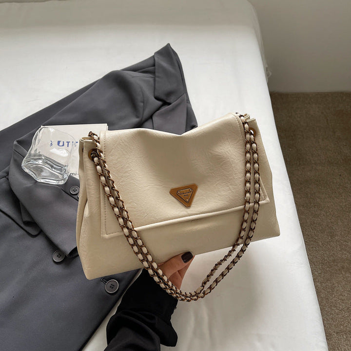 Mala de Ombro com Alça de Corrente Creme para Mulher Estilo Retro