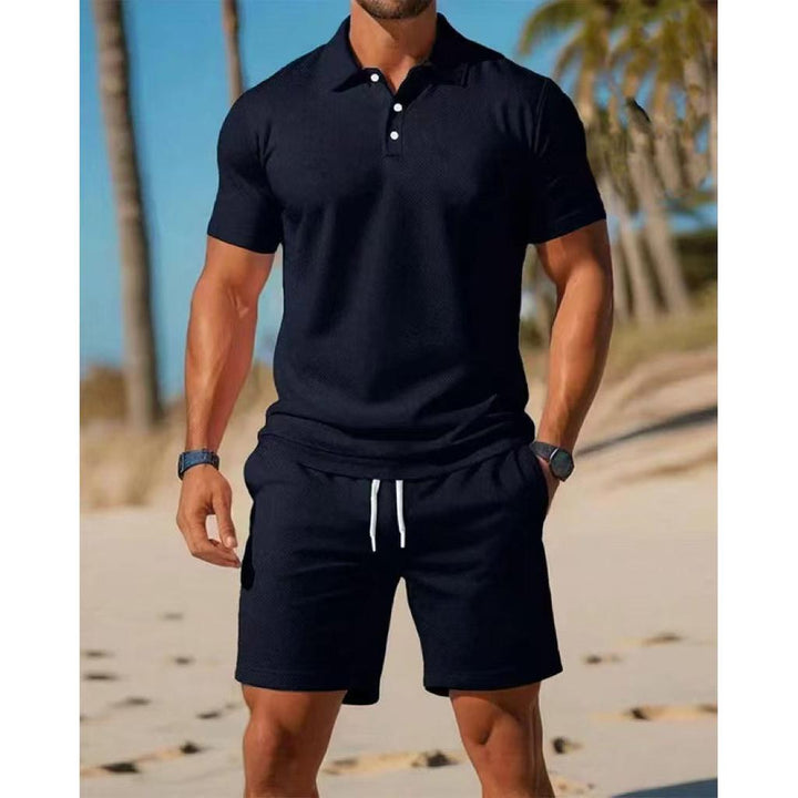 Conjunto lounge polo para homem com camisa atlética de verão e calções com cordão