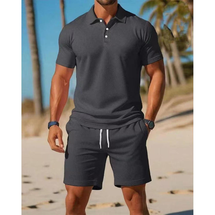 Conjunto lounge polo para homem com camisa atlética de verão e calções com cordão