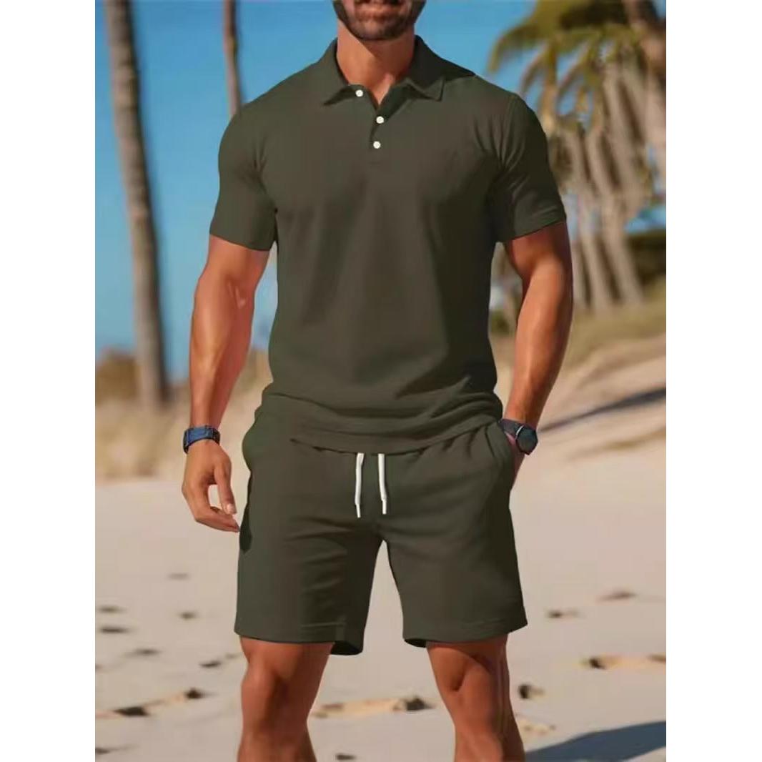 Conjunto lounge polo para homem com camisa atlética de verão e calções com cordão