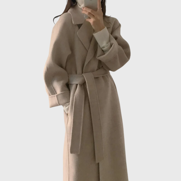 Casaco de lã com cinto para mulher – agasalho de inverno quente e elegante