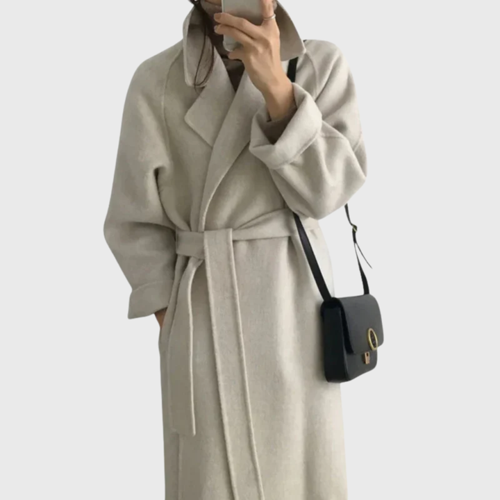 Casaco de lã com cinto para mulher – agasalho de inverno quente e elegante
