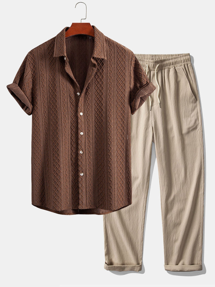 Conjunto Relaxado para Homem com Camisa Jacquard e Calças de Perna Reta