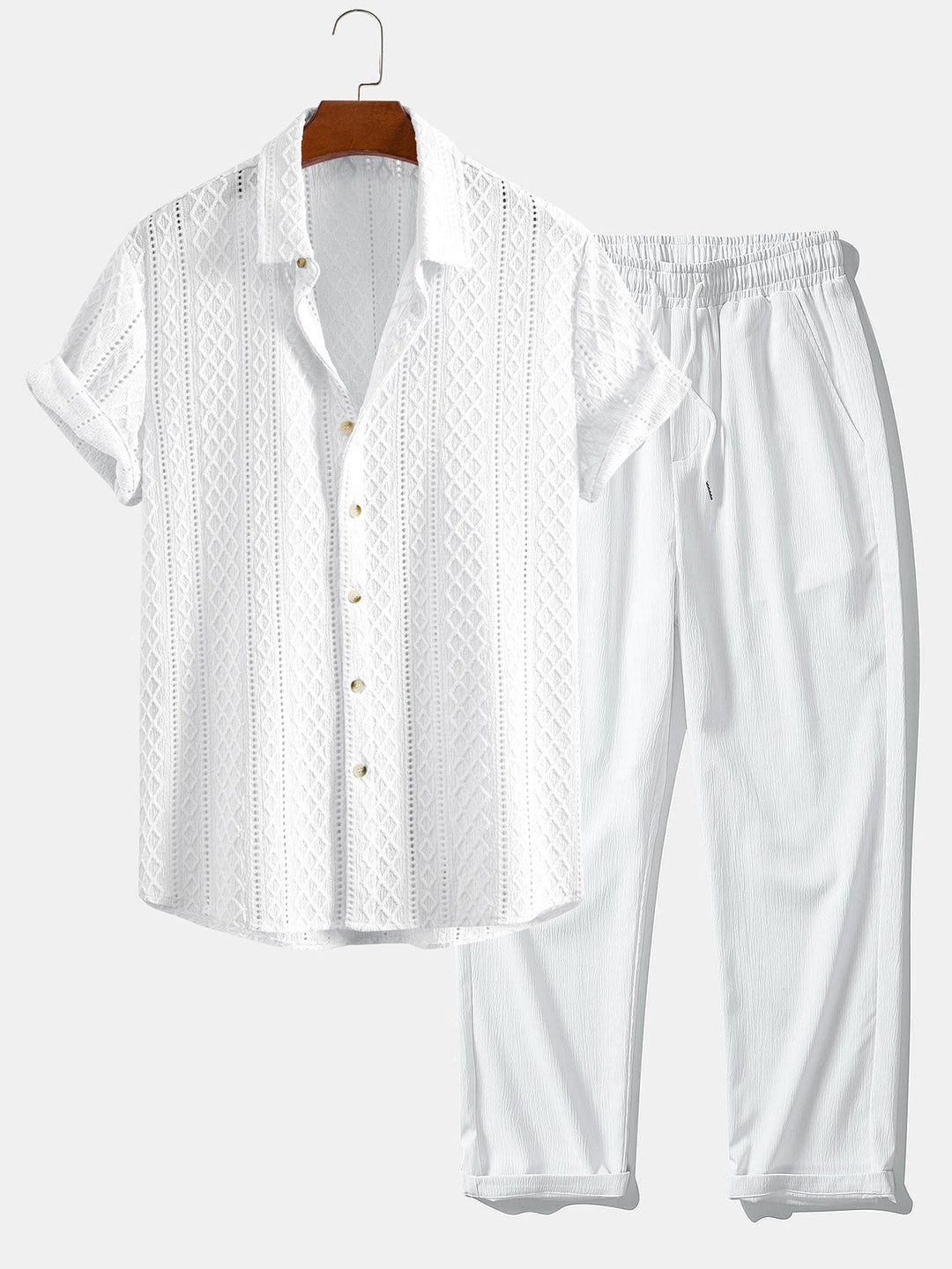 Conjunto Relaxado para Homem com Camisa Jacquard e Calças de Perna Reta