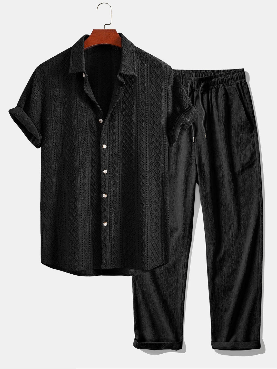 Conjunto Relaxado para Homem com Camisa Jacquard e Calças de Perna Reta