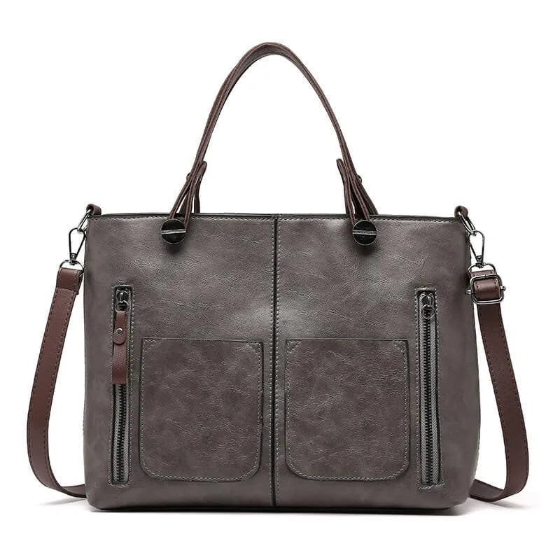 Mala Tote Vintage de Couro para Mulheres com Armazenamento Multi Bolso