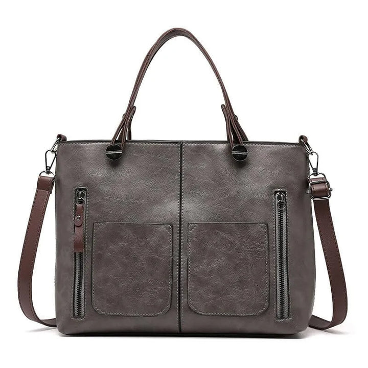 Mala Tote Vintage de Couro para Mulheres com Armazenamento Multi Bolso