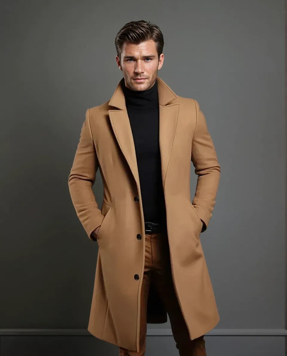 Sobretudo de lã para homem – Casaco comprido de corte elegante para uso profissional e no inverno