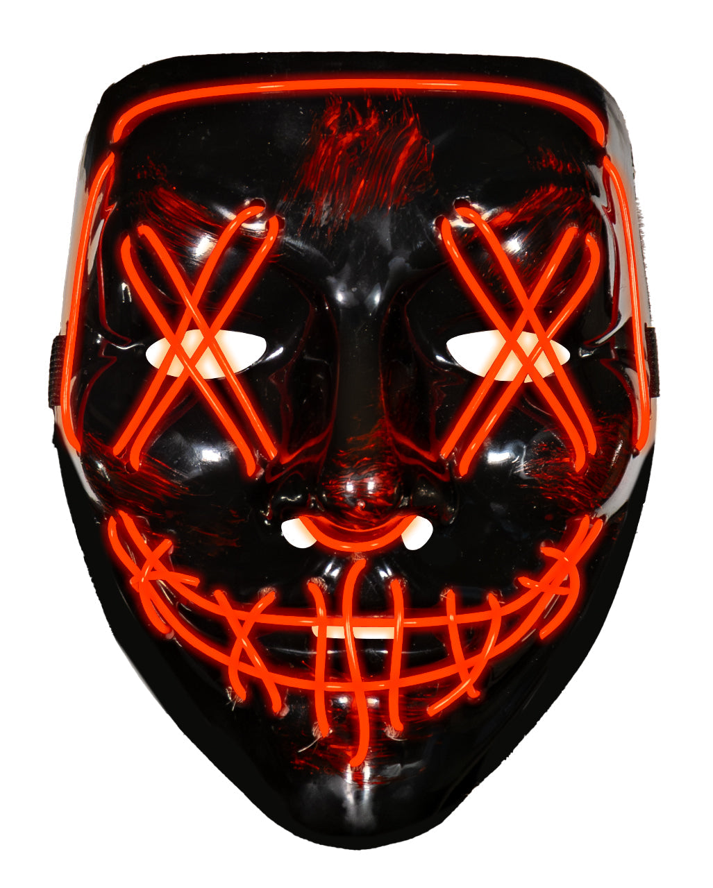 Máscara luminosa de Halloween, de meia face, com padrão salpicado e LED vermelho, para adultos