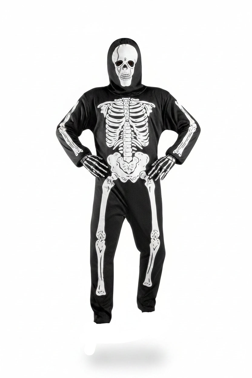 Fato de esqueleto infantil com máscara de caveira para o Halloween