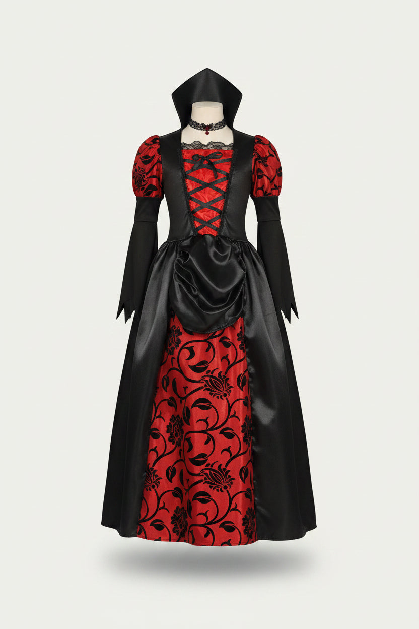 Fato de Halloween de Princesa Vampira Vermelho e Preto para Criança